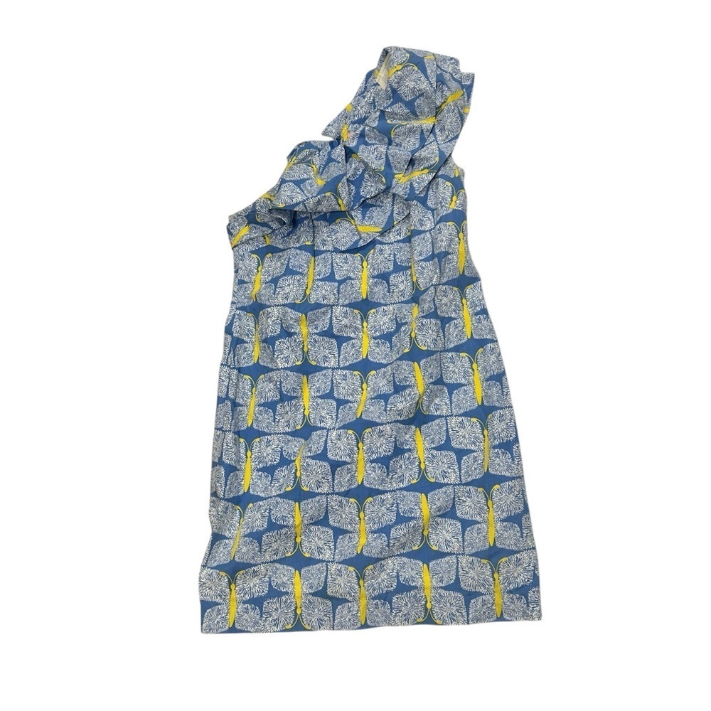 Lilly Pulitzer Sandra Dress 4 One Shoulder Blue Dandelions Ruffles Butterflies
